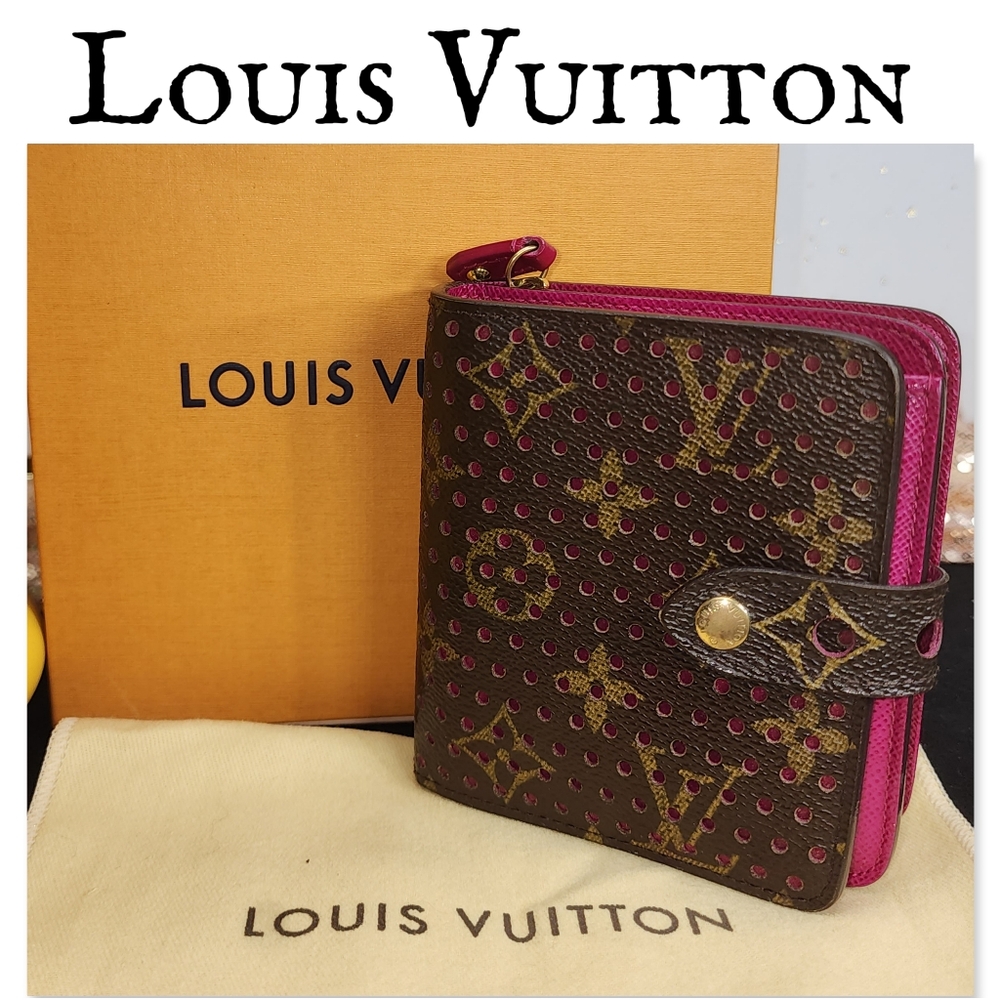 Louis Vuitton Monogram Perforated Compact Zip Wallet Fuchsia W/ COA Limited Edit